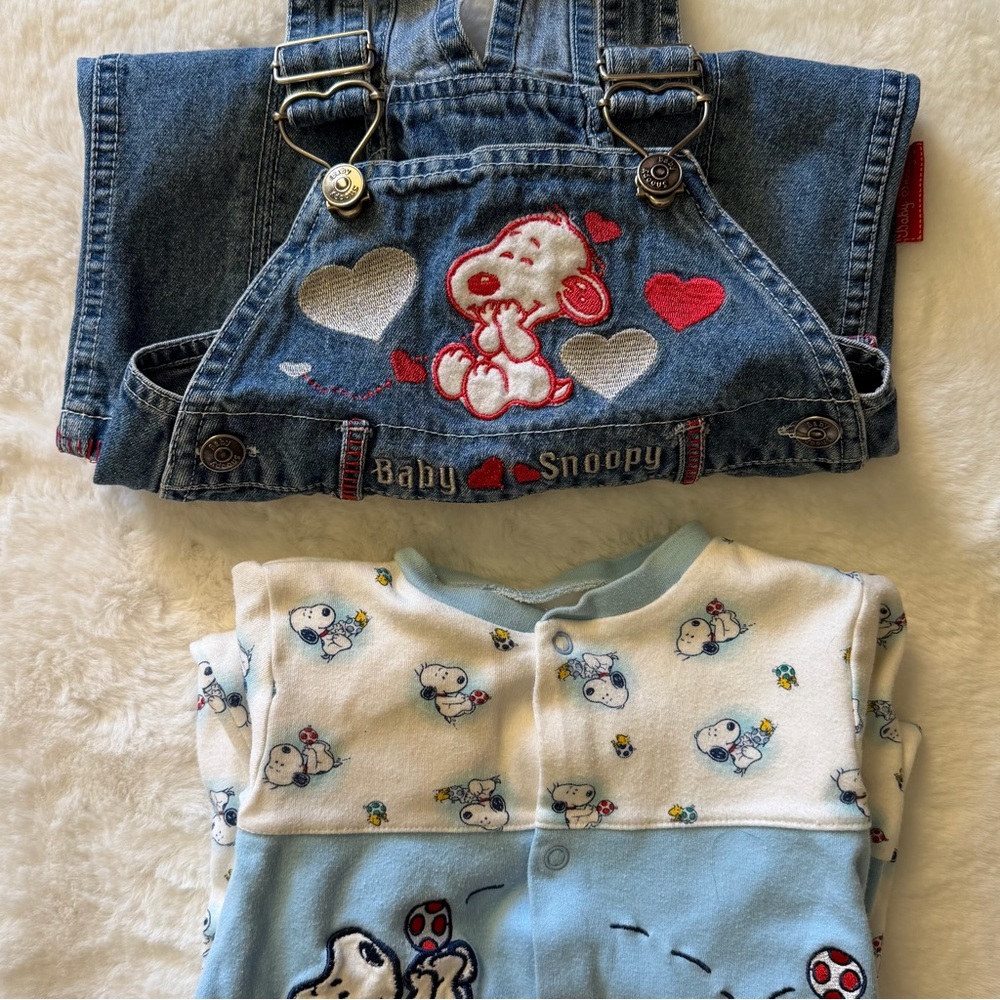 Peanuts Baby Snoopy Blue Denim Overalls and Onesie